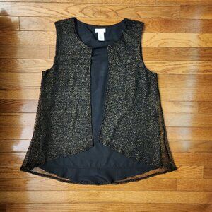 Cache Black & Gold Sheer Sleeveless Top